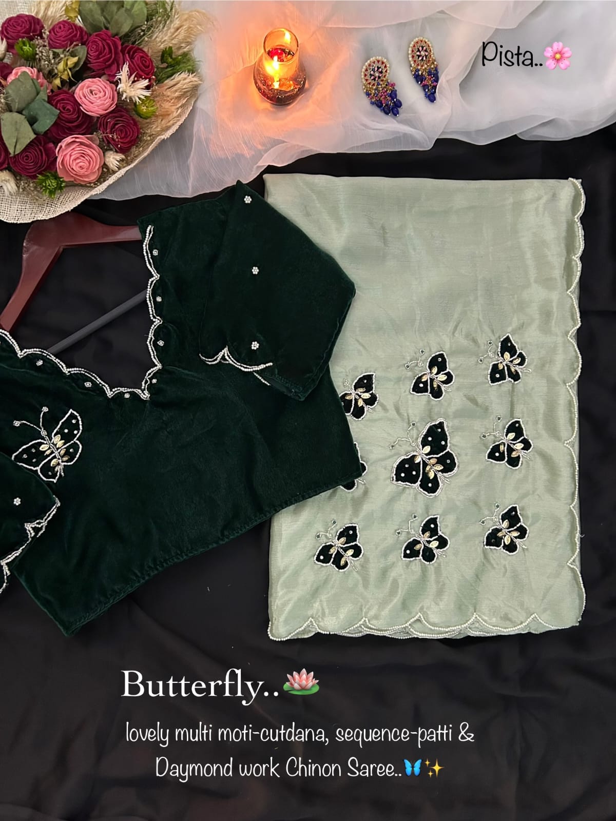 Butterfly Multi Moti Cutdana Butties trendy saree with stitched blouse