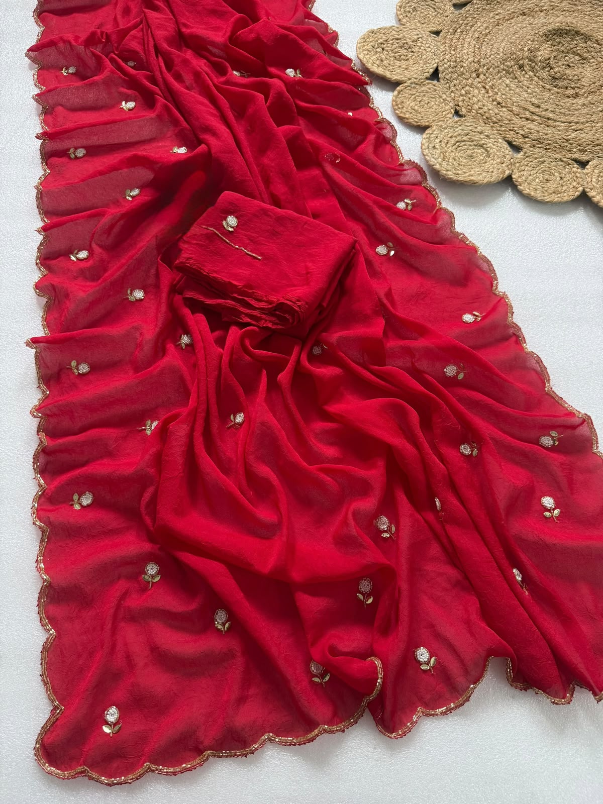 Budget Cutwork rangoli crush silk saree