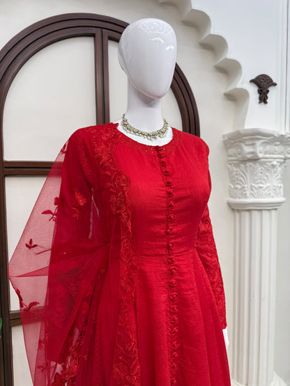 Effortless charm red velvet 3 pieces set Anarakali set