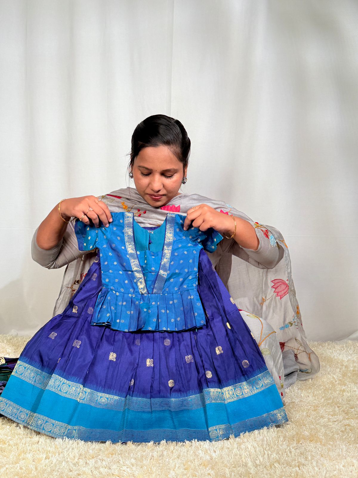 Sankranthi special kids cute pattu pavada sets