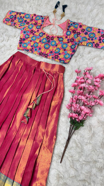 Embroidery Work Blouse With Kanchipattu silk Lehenga