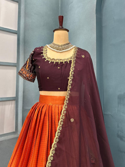 Most demand designer Kanjivaram rust orange lehenga