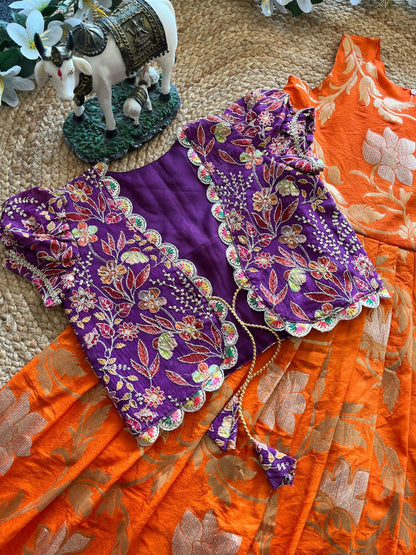 Khadi Georgette 2 in One Gown with Coat sets Kids Gowns