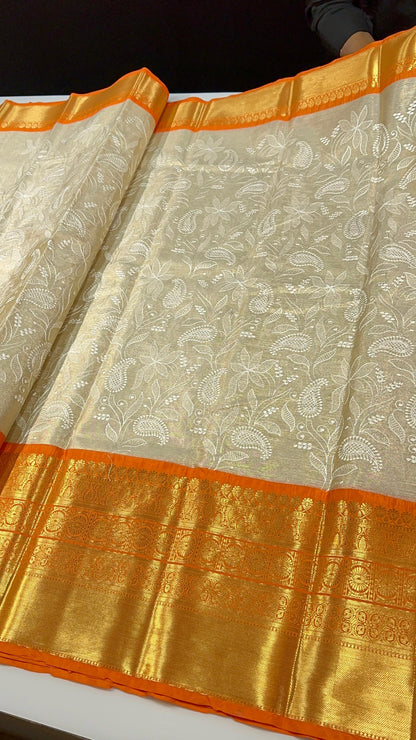 Viral Banarsi tissue chikankari jaal embroidery vintage sarees