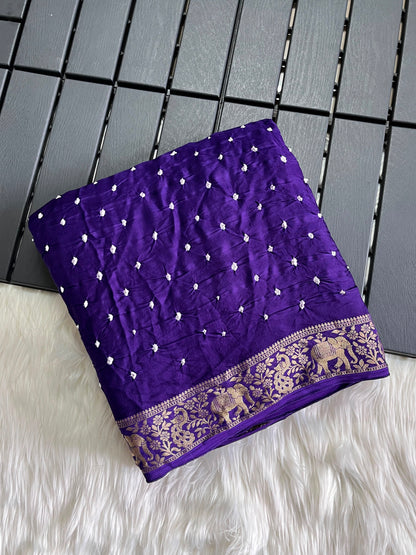 Premium Bandhani Jaipuri hand dying saree