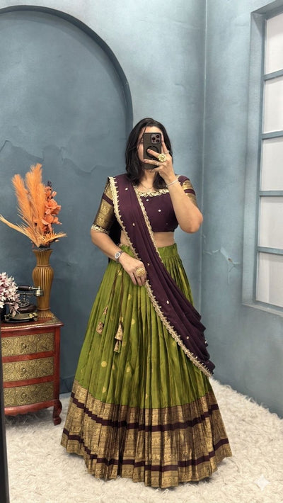 Kanchipuram Designer Green Aesthetic Lehenga