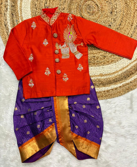 Gadwal kids Boy and Girl crop top  Maggam Traditional combo