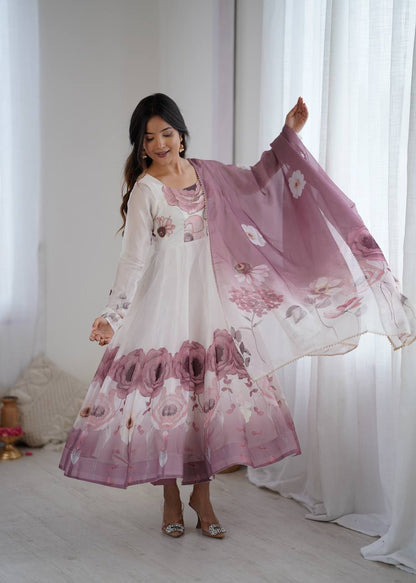 Floral printed Organza Anarkali Suit set