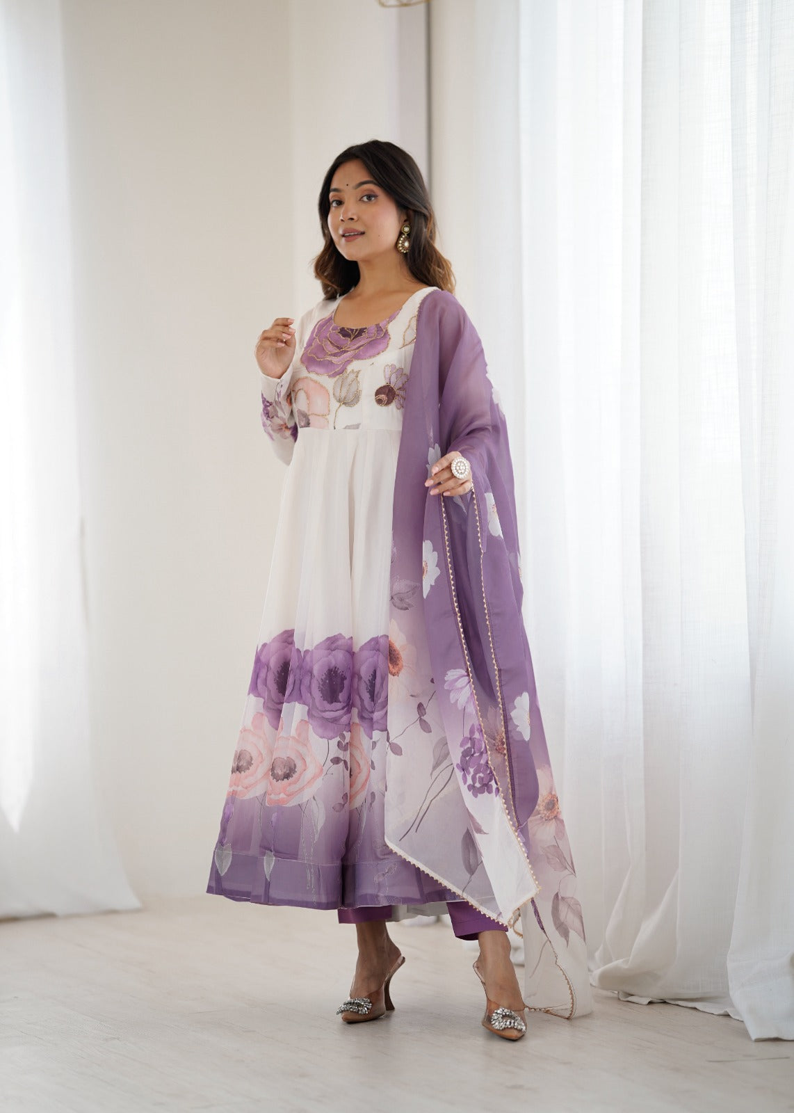 Floral printed Organza Anarkali Suit set