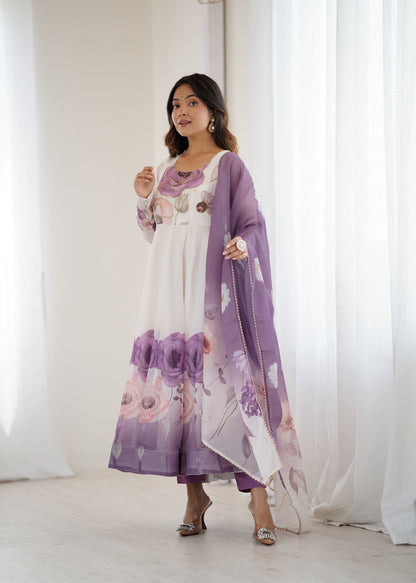Floral printed Organza Anarkali Suit set
