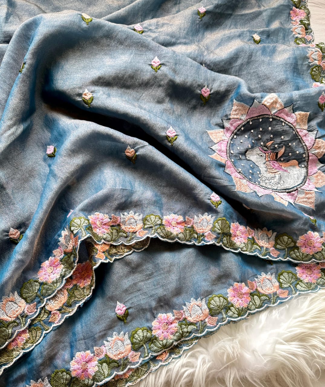Premium floral embroidery cutwork budget classic saree