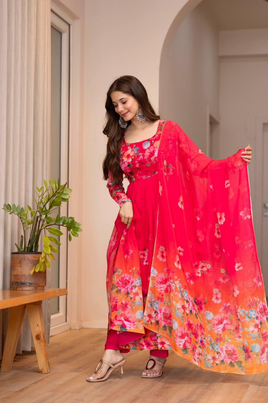 Floral Print Organza Anarkali gown ✨