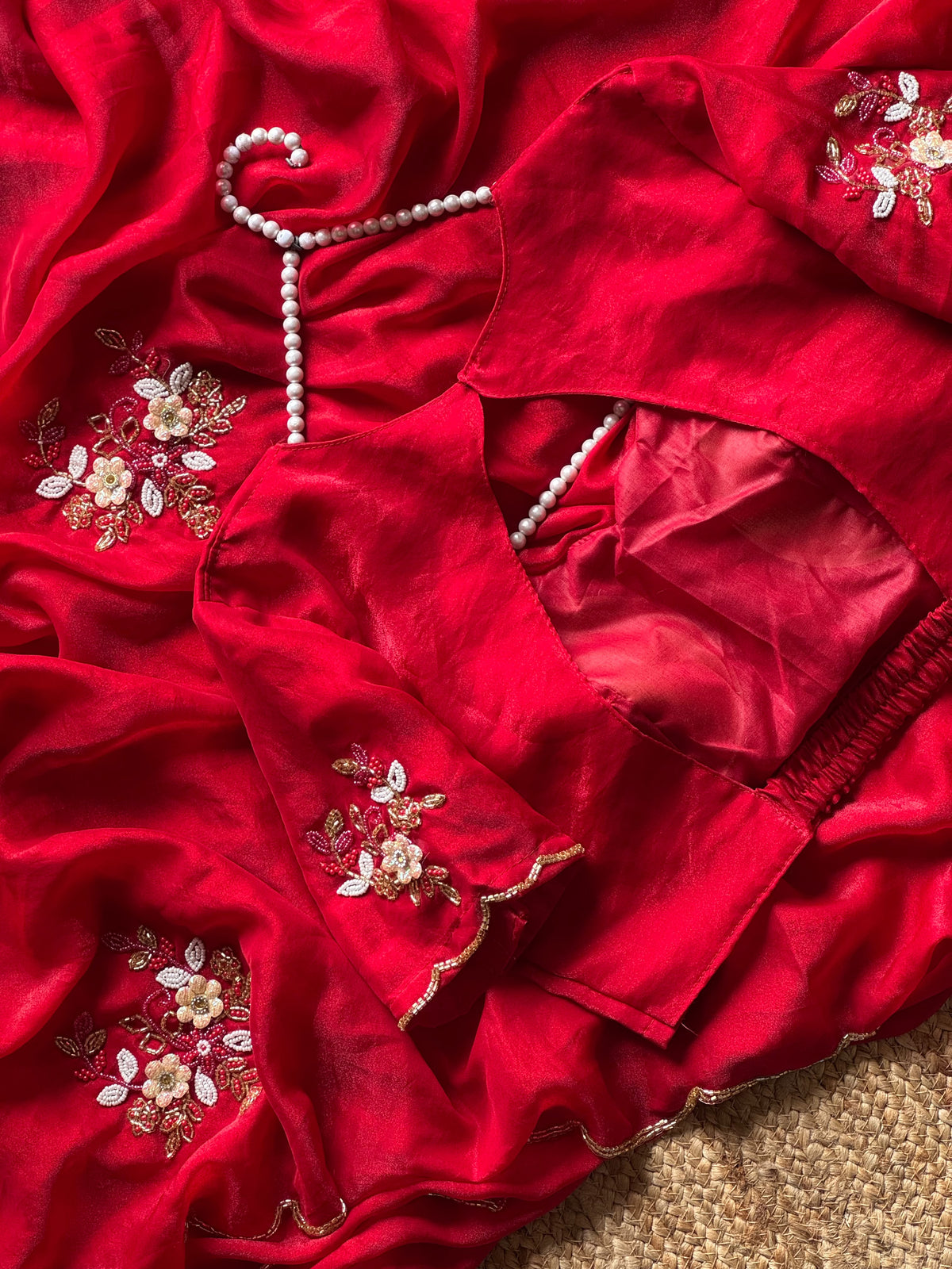 Sinderella handwork chiffon saree with stitched blouses