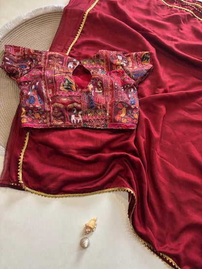 Rajaranu Position Stitched Blouses with Vichitra Silk saree