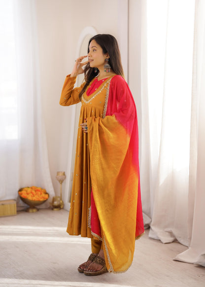 Anarkali 3 piece embroidered office set