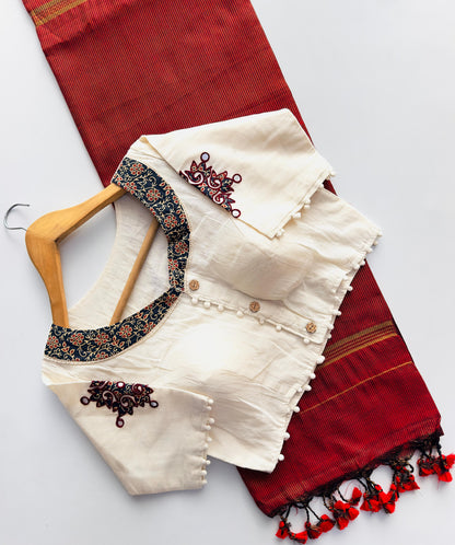 Khadi cotton saree with stiched blouse