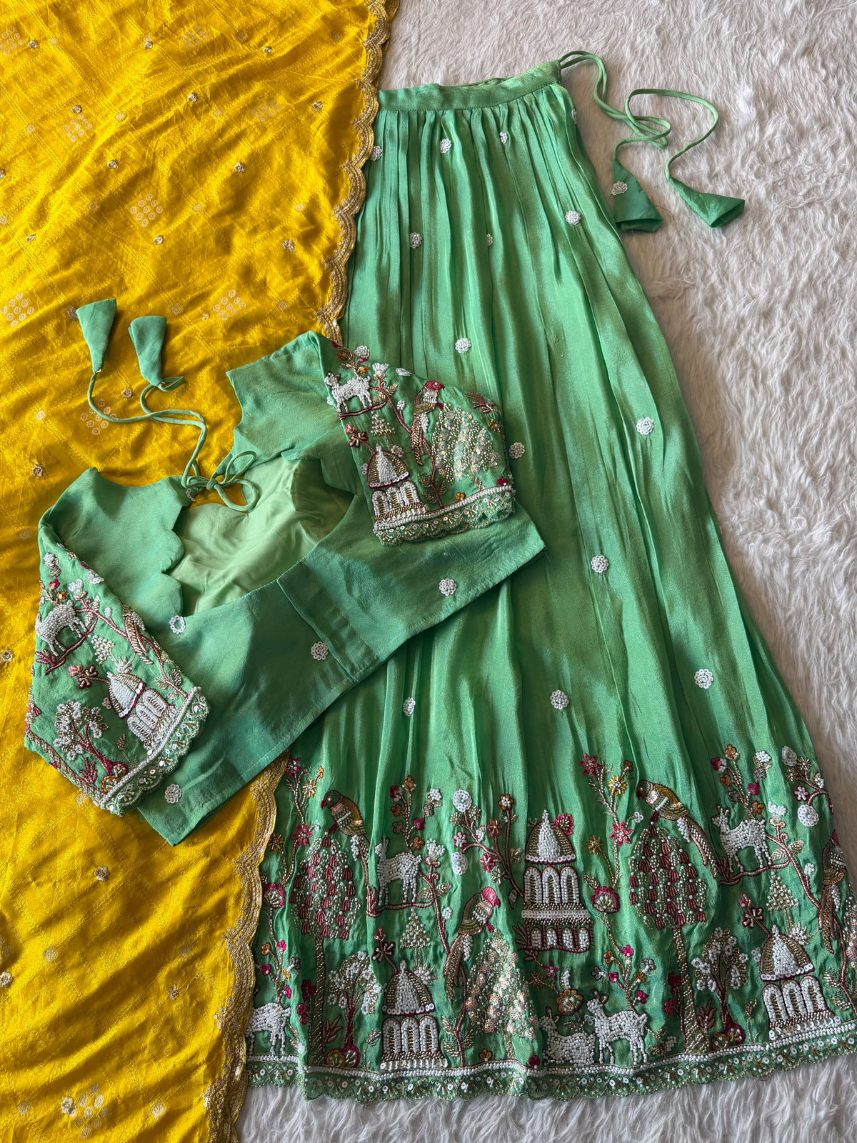 Jungle theme designer beads embroidered work lehenga