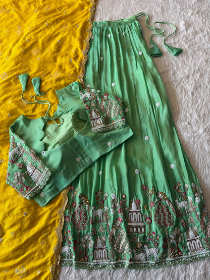 Jungle theme designer beads embroidered work lehenga