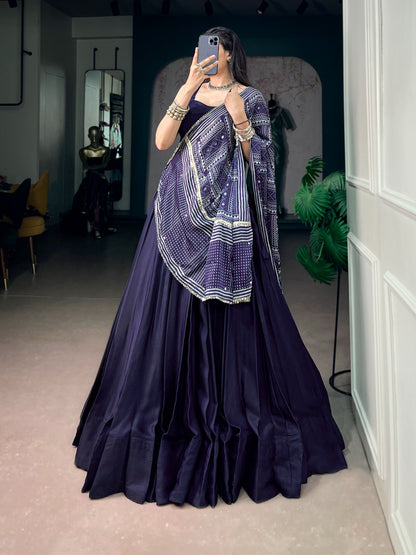 Moonga Silk Fabric with a Beautiful Printed Satin Dupatta Designer lehenga