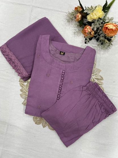 New Designers pastel colour Kurti Pant Dupatta Set