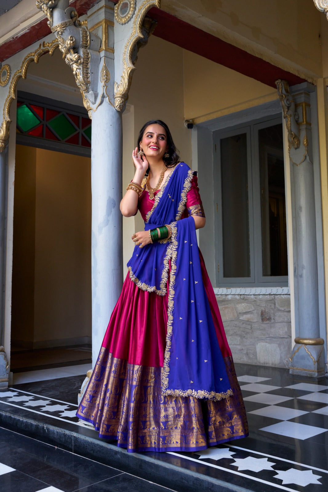 South Indian style narayan pattu lehenga set