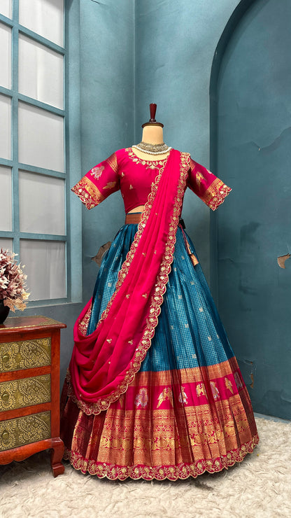 Kanjivaram silk Designer jacquard embroidery lehenga sets