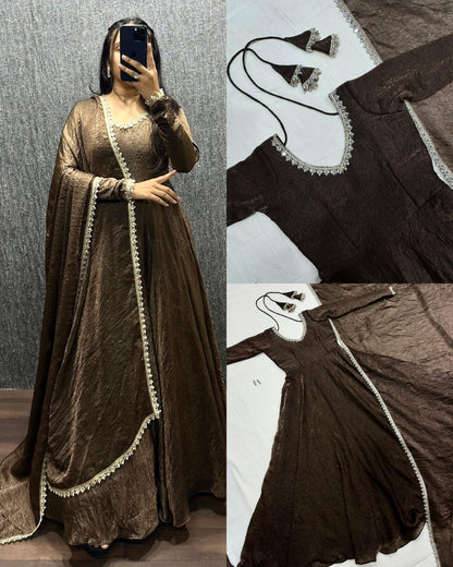 Fendy silk crush mirror lace gowns