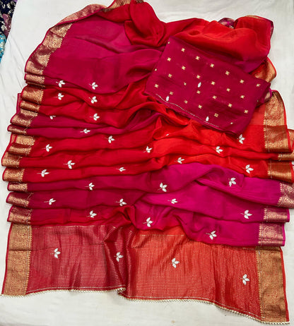 Pure Soft Chinnon Work Budget Sarees
