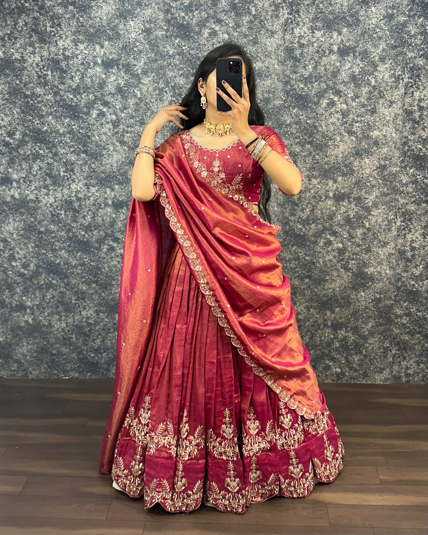 South tissue lehenga with embroidery