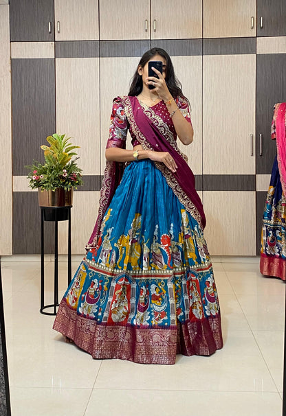 Kalamkari Unstitched Lehengas Choli sets