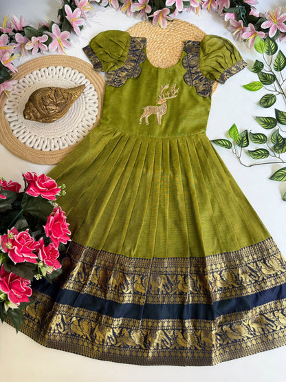 Kids Narayanpet cute deer work gowns