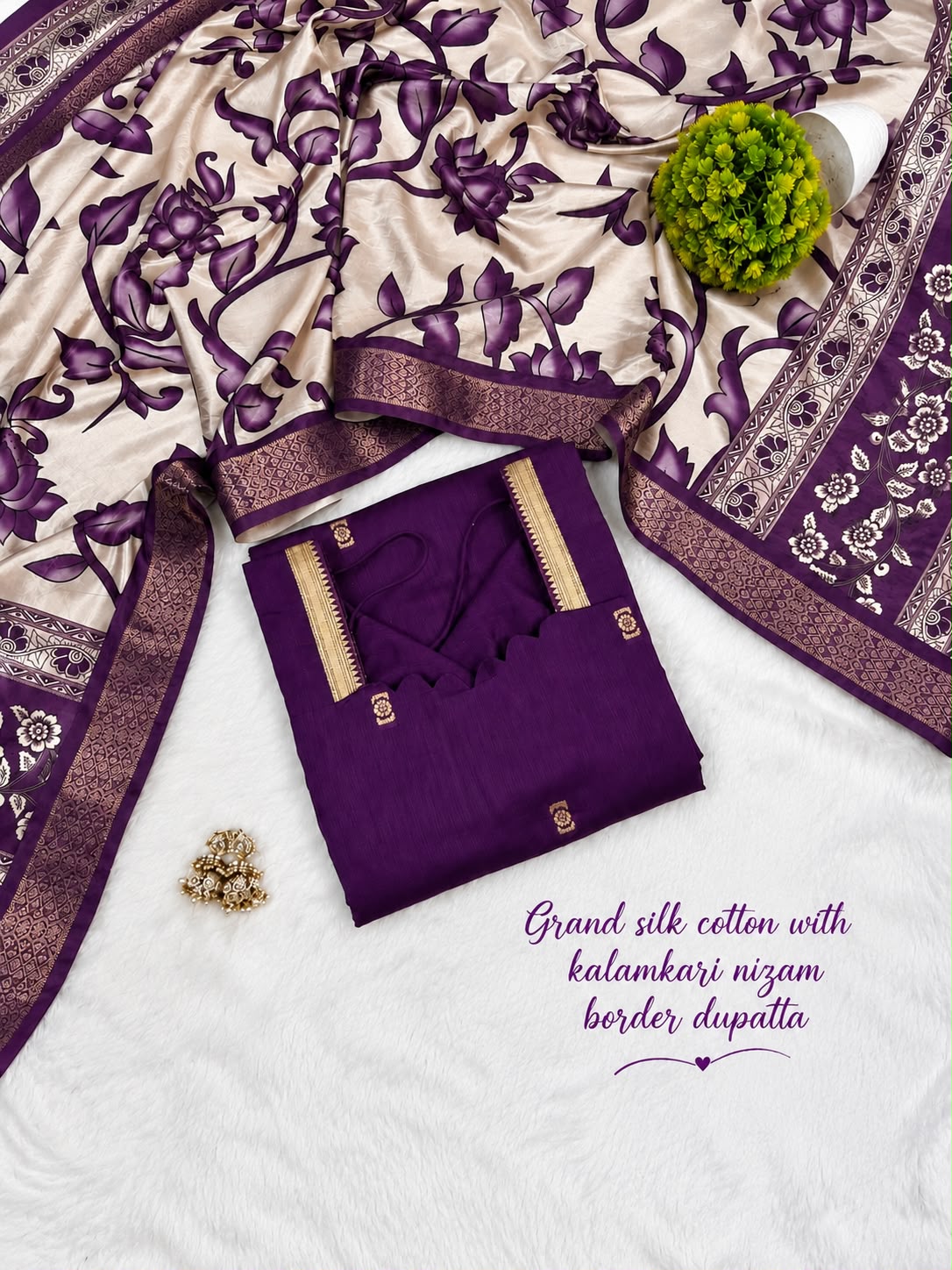 Mangalagiri Butta Silk cotton Top with Chennuri Silk Kalamkari Dupatta kurti sets
