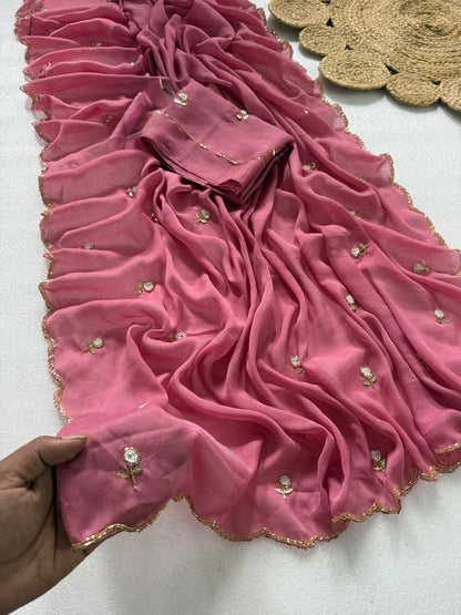 Budget Cutwork rangoli crush silk saree