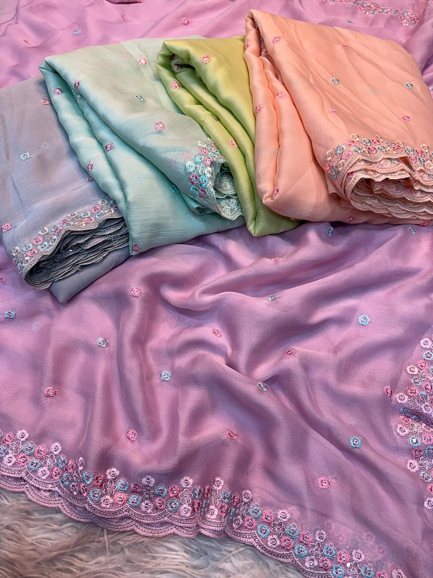 Chiffon Silk Saree sequence embroidery