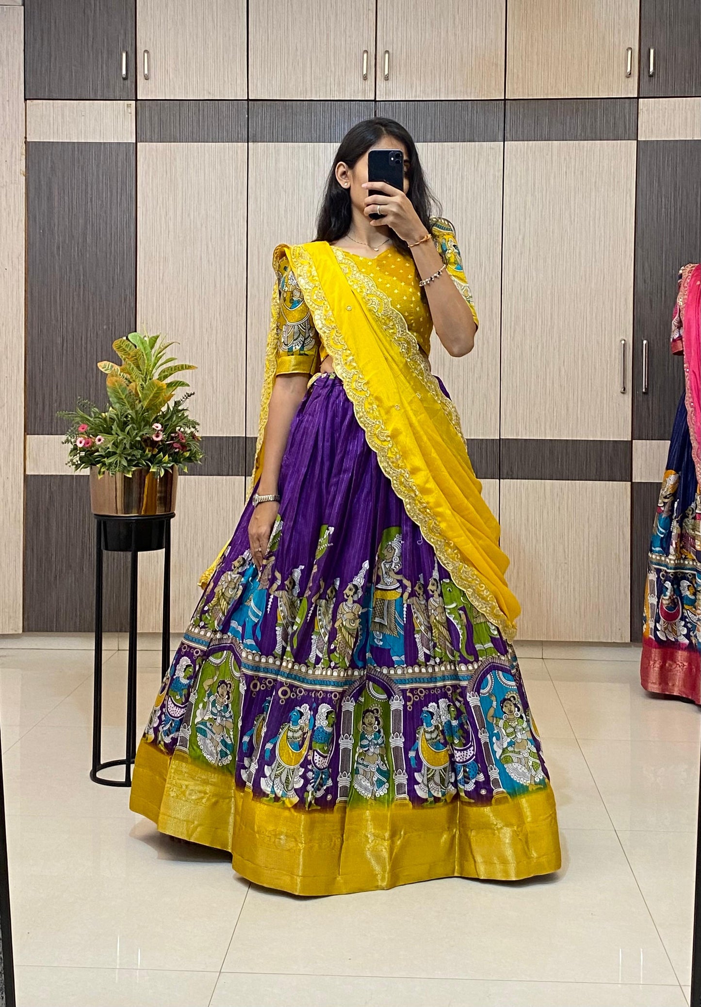 Kalamkari Unstitched Lehengas Choli sets