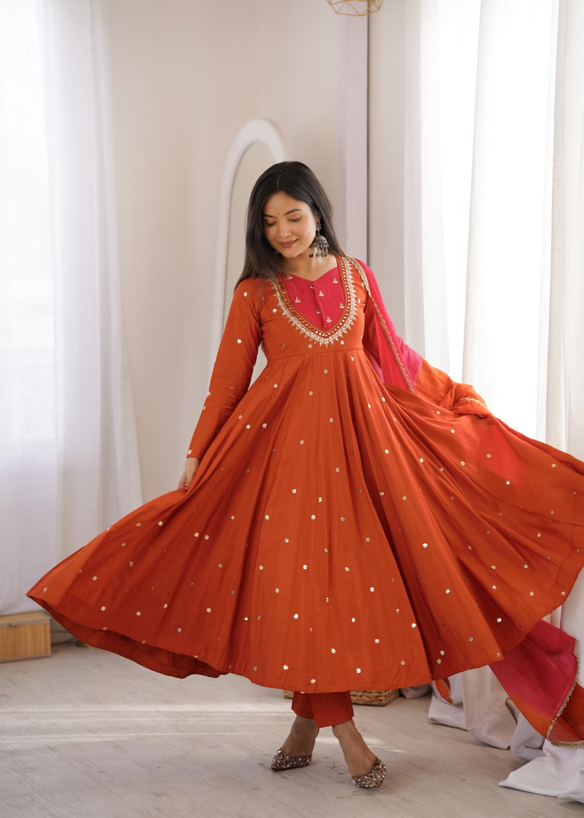 Anarkali 3 piece embroidered office set