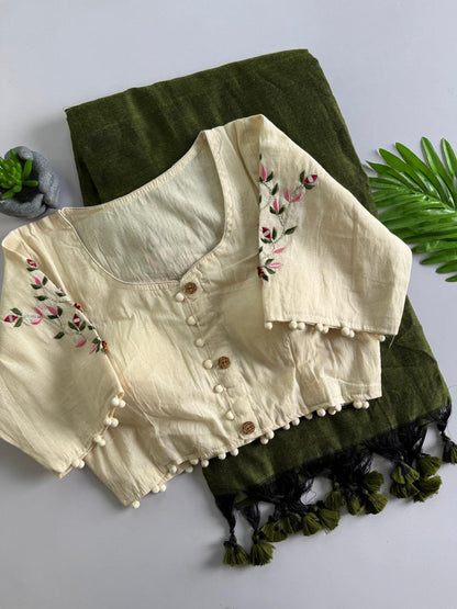 Cotton saree with stitched blouse