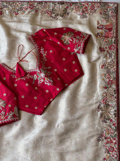 Luxe Dola Silk coding  work Multi
Saree with stitched blouse