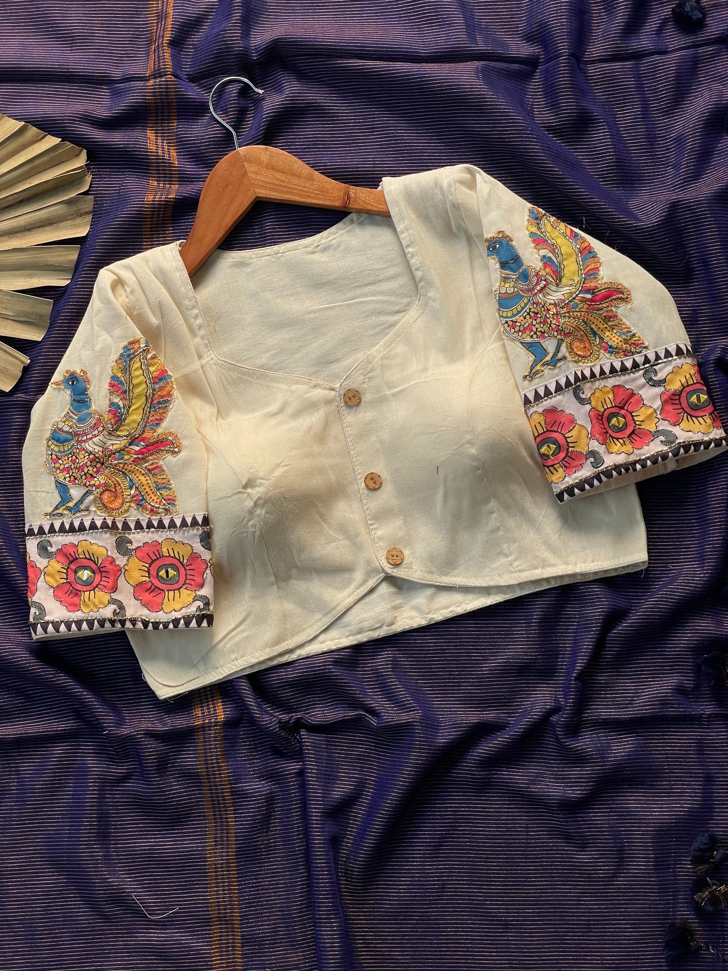 Khadi cotton saree with applic  work  stitches blouse