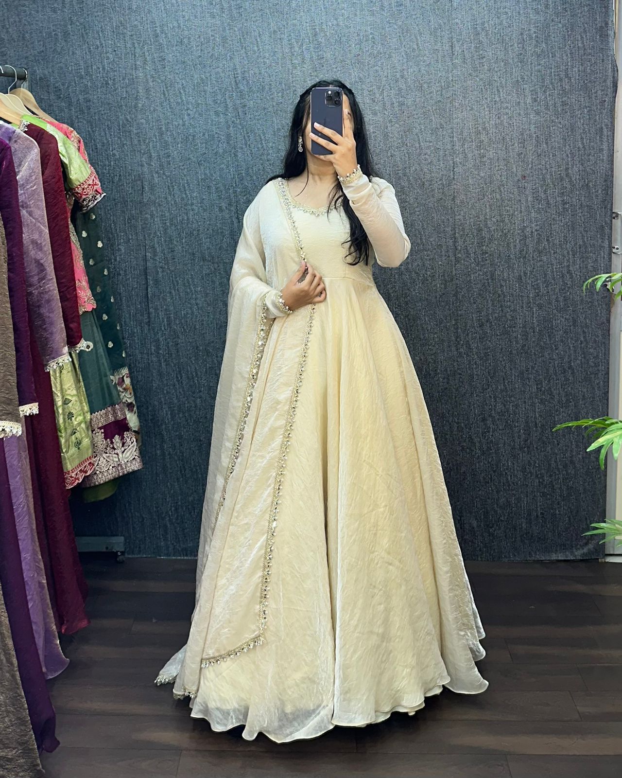 Fendy silk crush mirror lace gowns