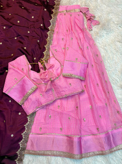 Viscose Georgette checks Designer lehenga