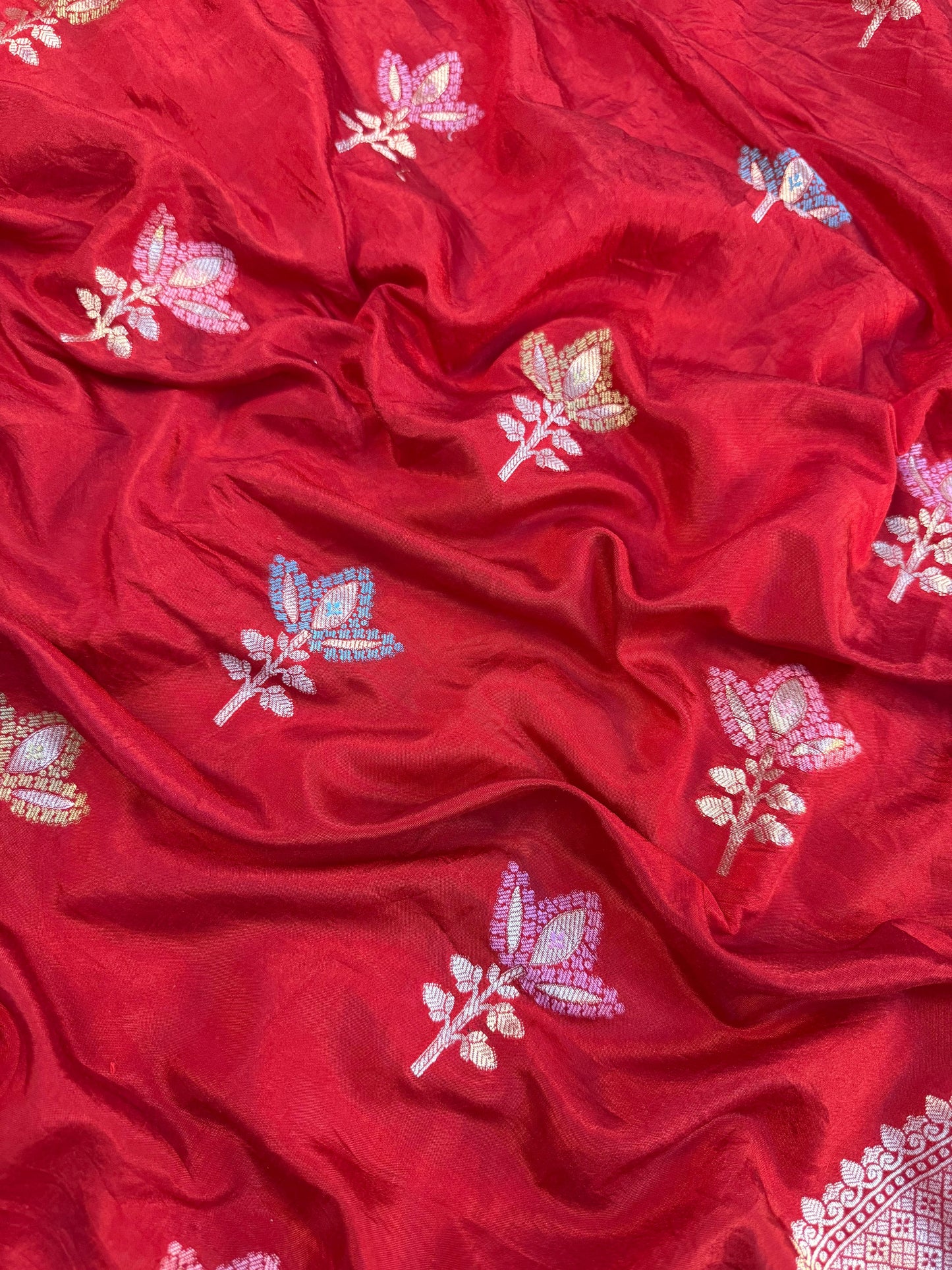 Semi pattu traditional gold zari red minakari  saree