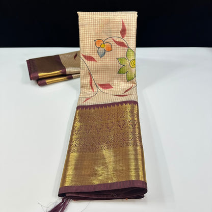 Soft Banarasi ivory tissue silk saree with Resham weaving