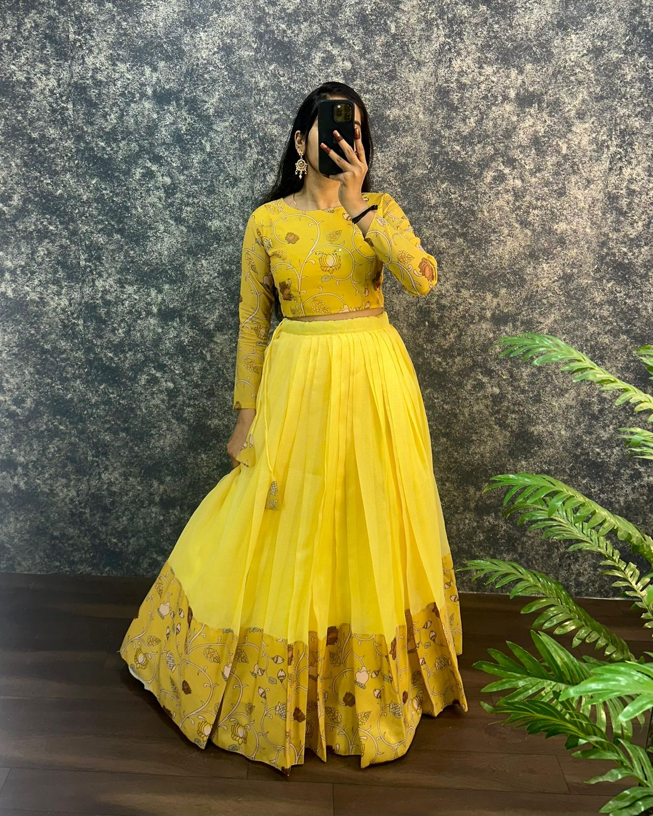 Kalamkari crop-top Kota doriya printed Lehenga sets