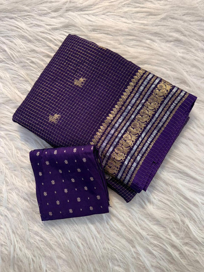 Viscose Chinon chit pallu silver and gold trendy look saree