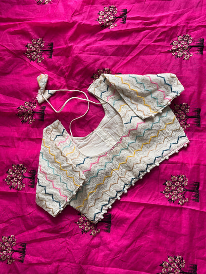Chanderi Cotton saree with stitched Blouse