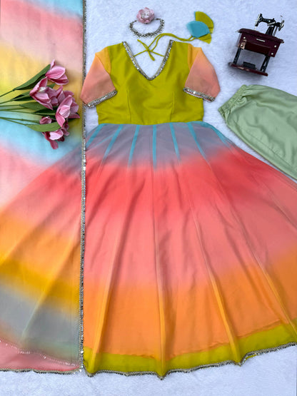 Rainbow Anarkali charm gown