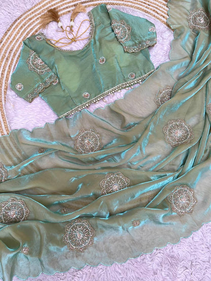 Fendi Satin Saree with Work stitched Blouse