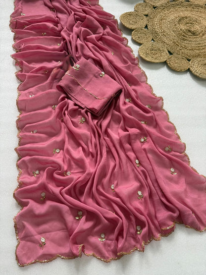 Budget Cutwork rangoli crush silk saree