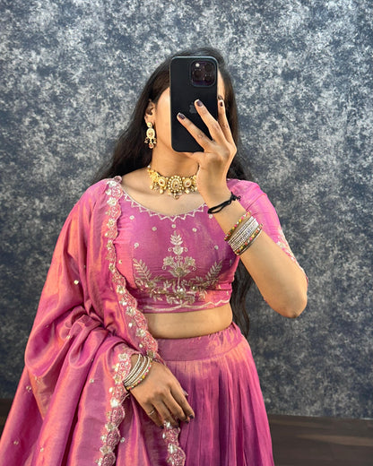 South tissue lehenga with embroidery